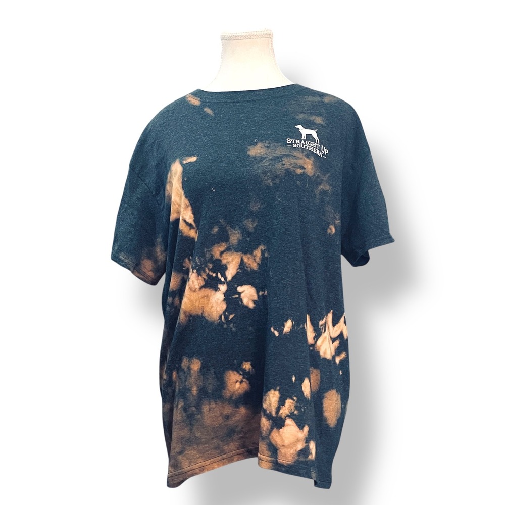 Straight Up Southern T-Shirt Size M Charcoal Bleach‎ Wash USA Flag Lab Dog Tee